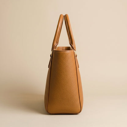 Brown leather handbag side