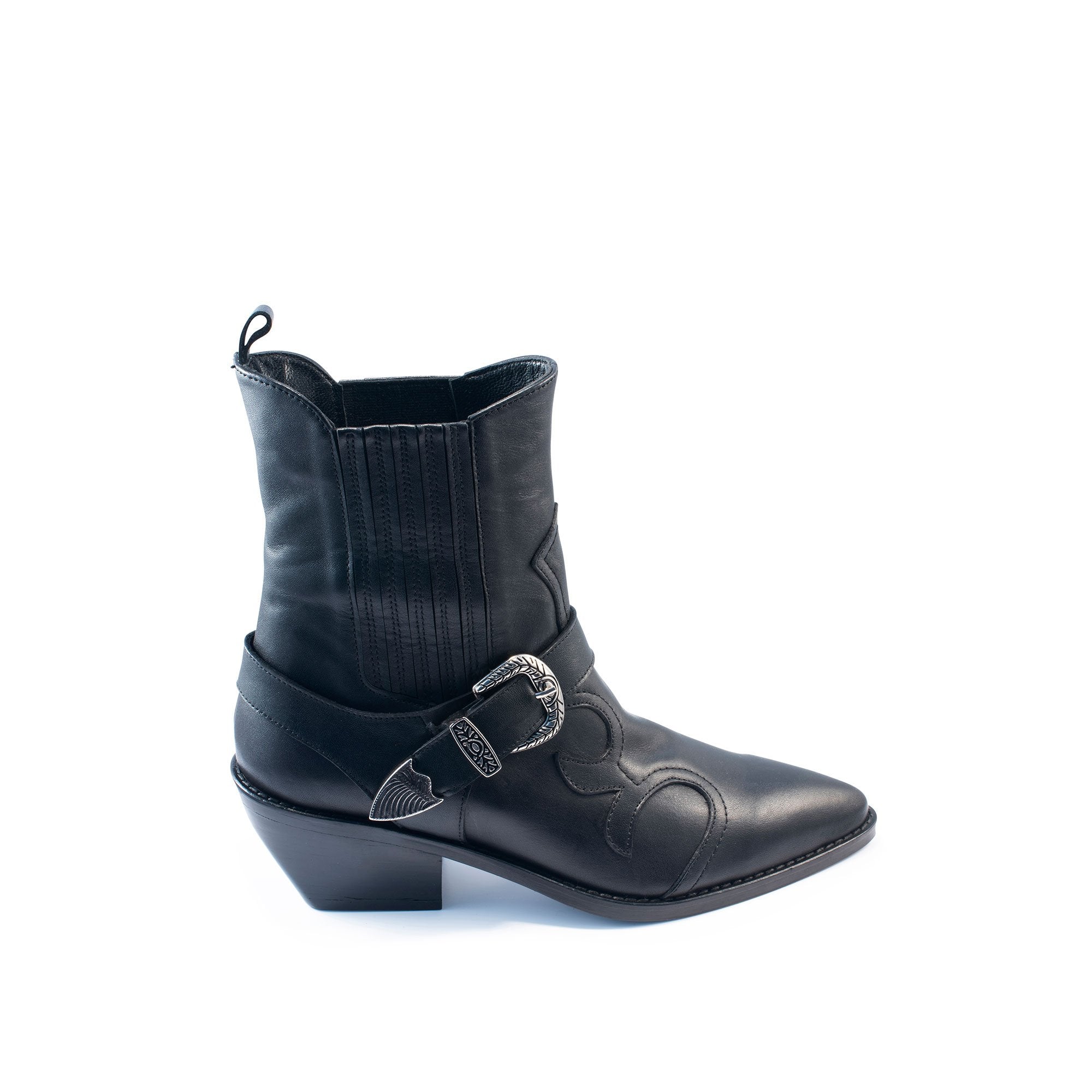 Valeria Western Leather Boot Black