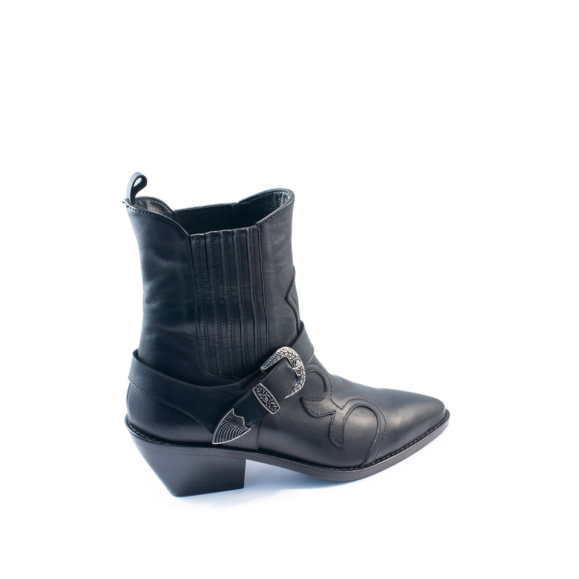 Valeria Western Leather Boot Black