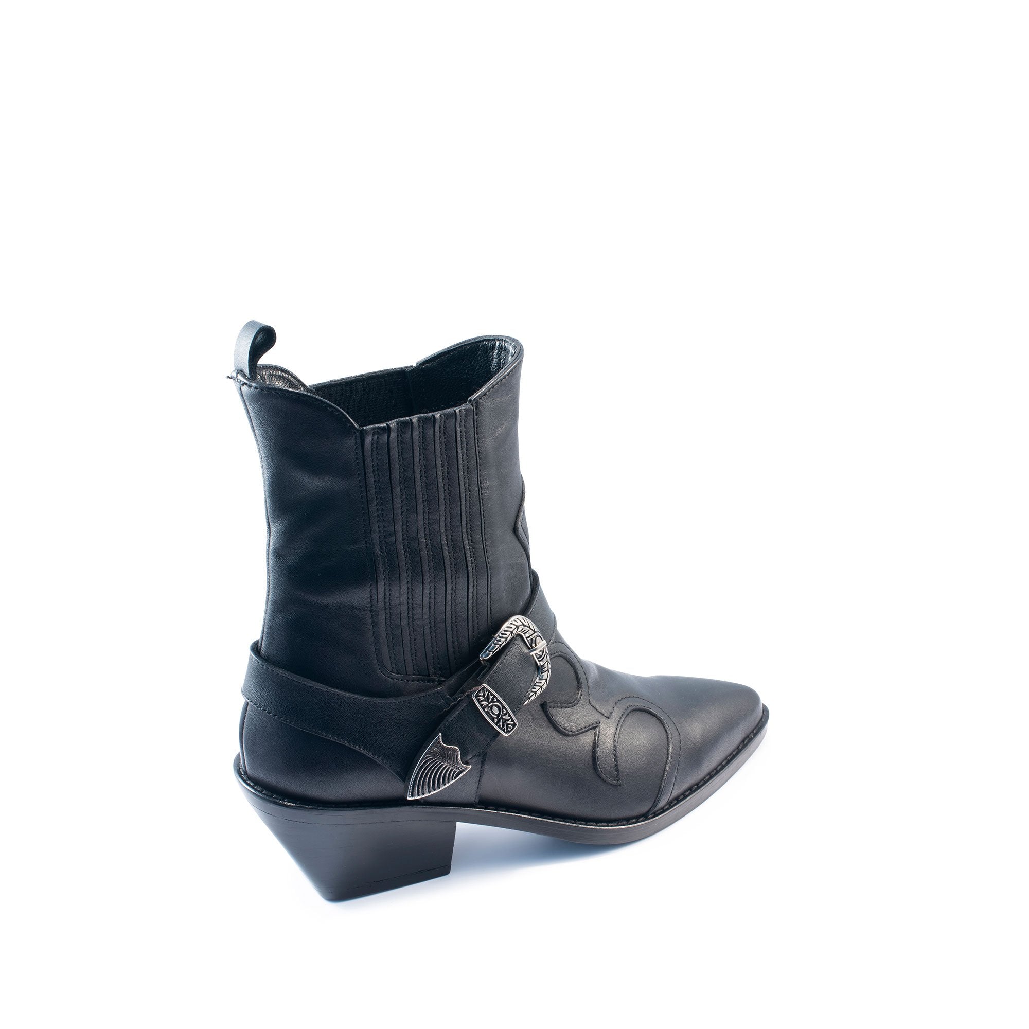 Valeria Western Leather Boot Black