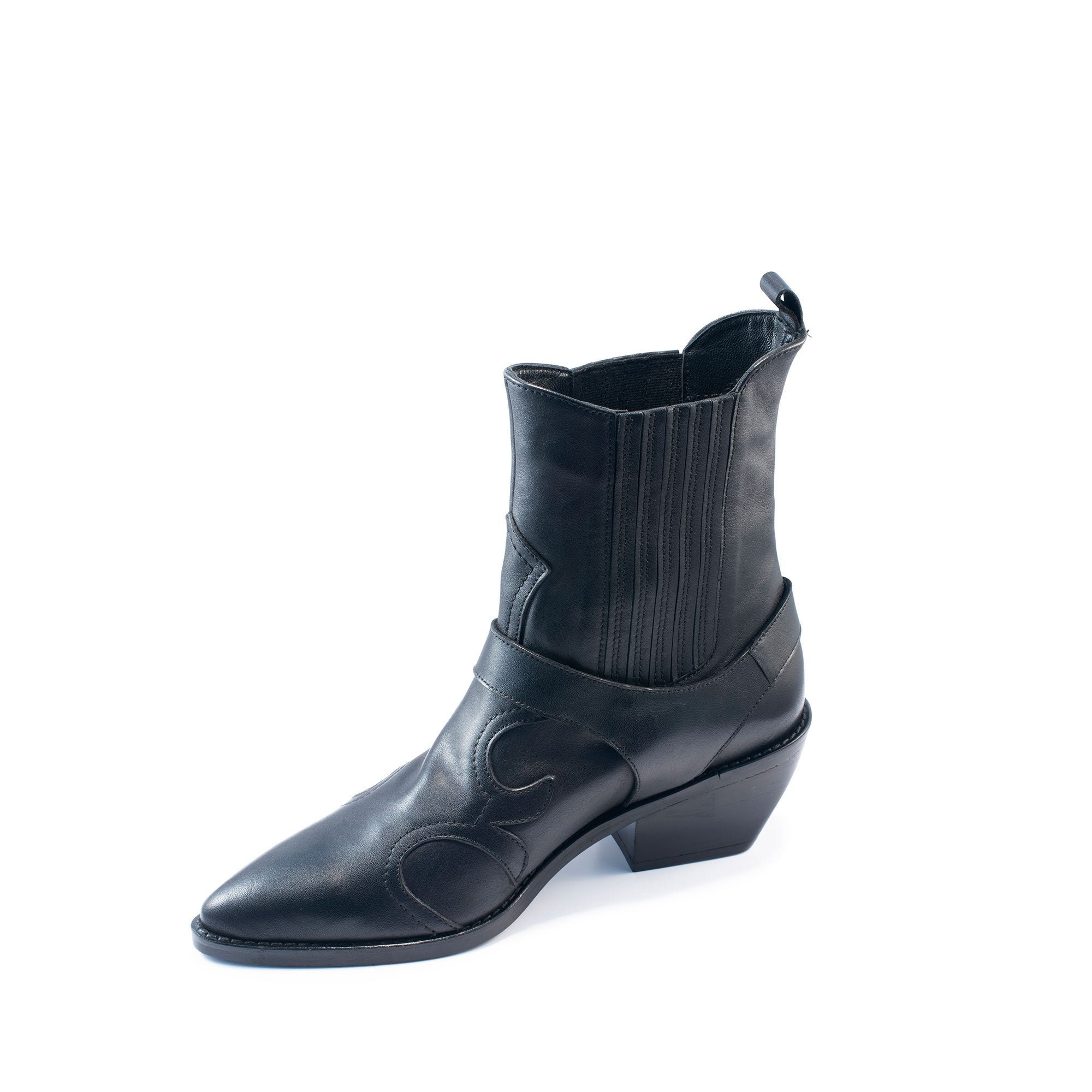 Valeria Western Leather Boot Black