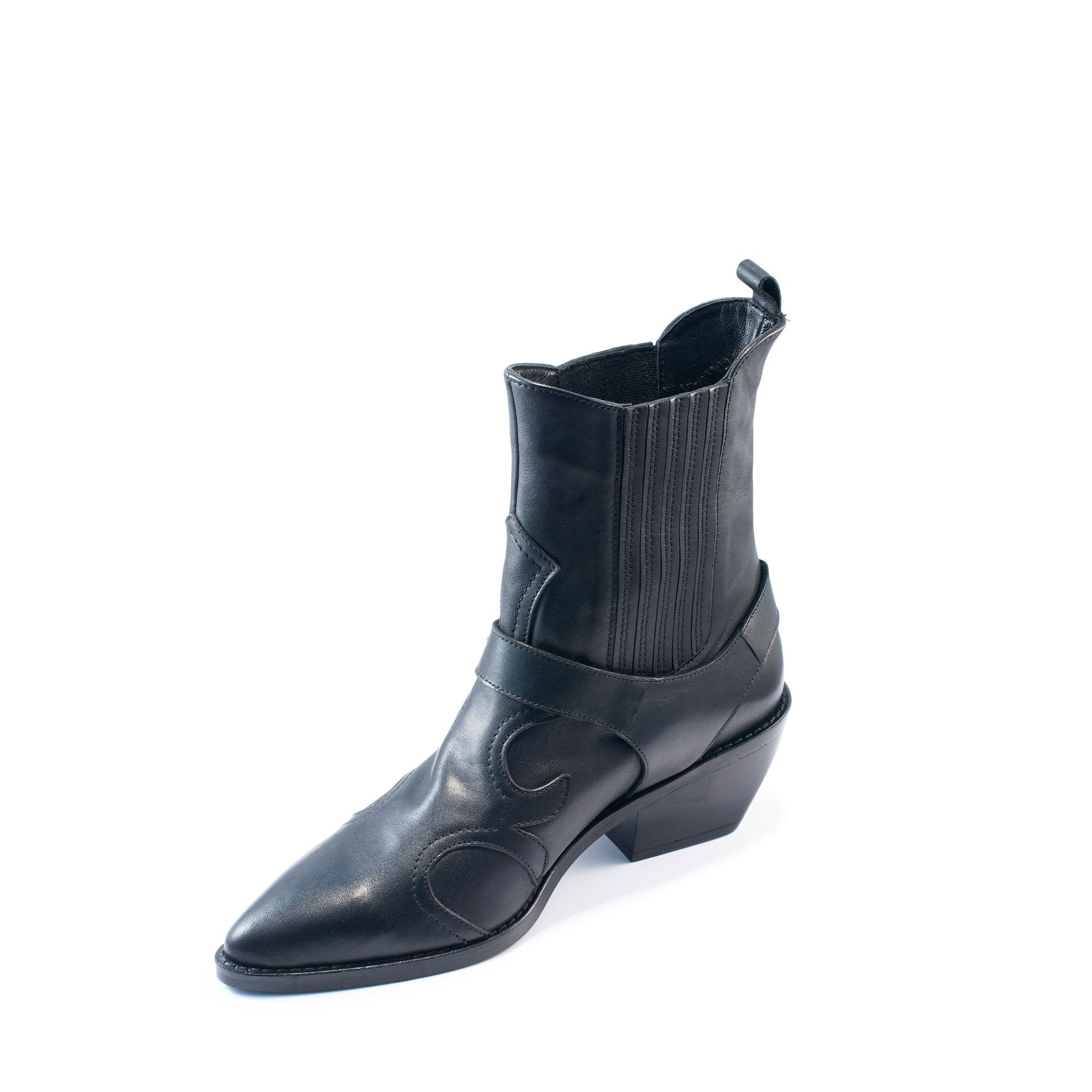 Valeria Western Leather Boot Black