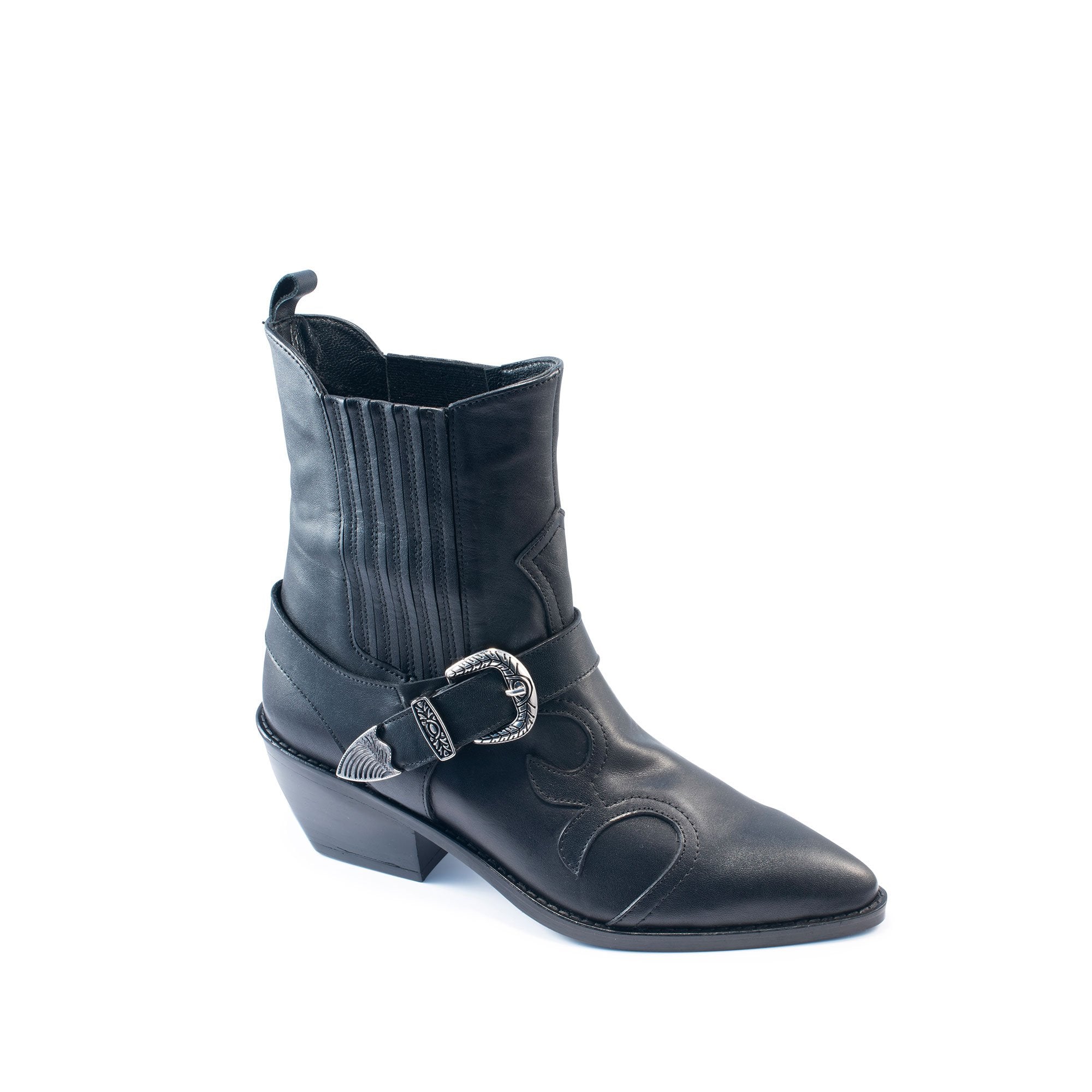 Valeria Western Leather Boot Black